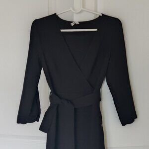 Mango Size 4 Womens Cocktail Dress - Excellent (Black V-Neck Wrap Dress)